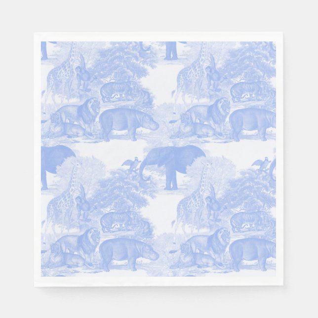 Serviette En Papier Blue Toile Jungle Animaux Safari Chinoiserie (Devant)
