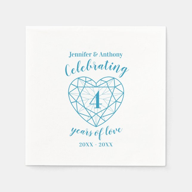 Serviette En Papier Blue topaz anniversaire 4 ans blanc bleu (Devant)