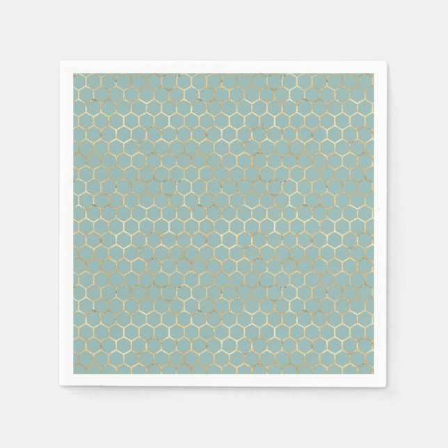 Serviette En Papier Blue Turquoise Honeycomb Gold Parties scintillant  (Devant)