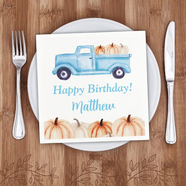 Serviette En Papier Blue Vintage camion Citrouille garçon fête d'anniv (Créateur téléchargé)