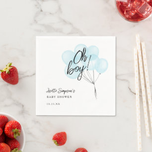 Serviette En Papier Blue Watercolor Balloons Oh Baby shower garçon