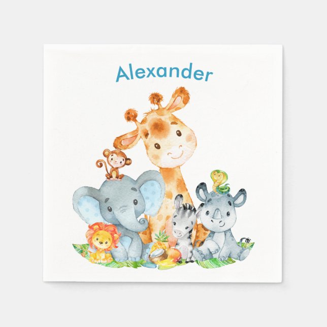 Serviette En Papier Blue Watercolor Cute (Devant)