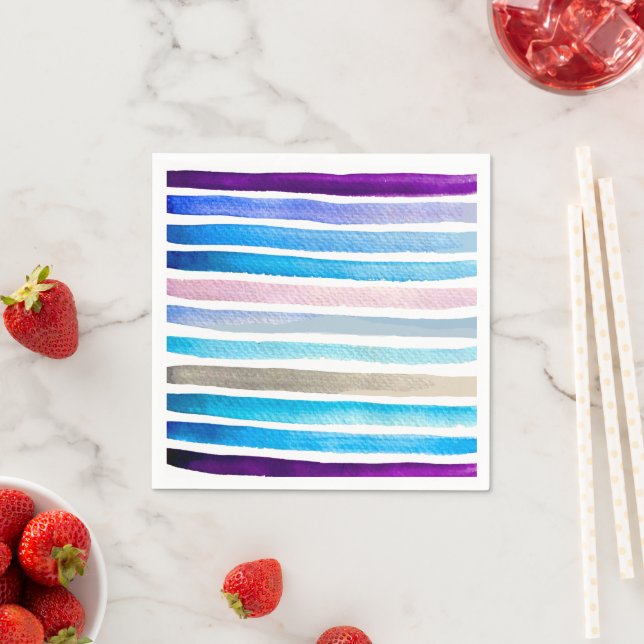 Serviette En Papier Blue watercolor stripes painted (En situation)