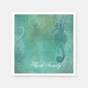 Serviette En Papier Blue Waters, Seahorse et Flourish