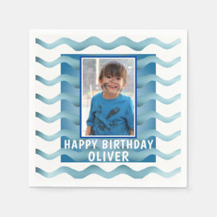 Serviette En Papier Blue Waves Boy Photo Anniversaire