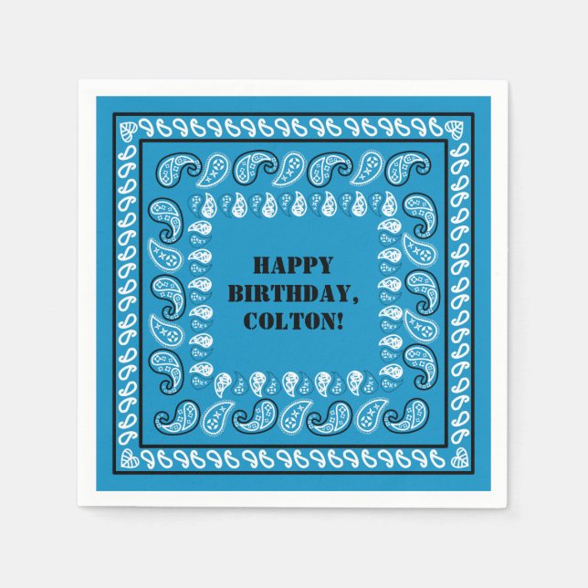 Serviette En Papier Blue Western Bandana Imprimer Anniversaire (Devant)