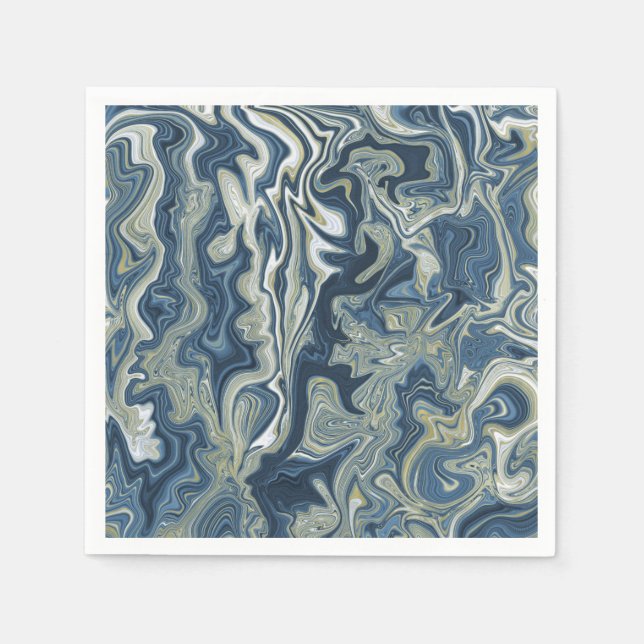 Serviette En Papier Blue White Gold Chic Swirl Mariage moderne (Devant)