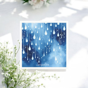 Serviette En Papier Blue White Raindrops Motif Nature