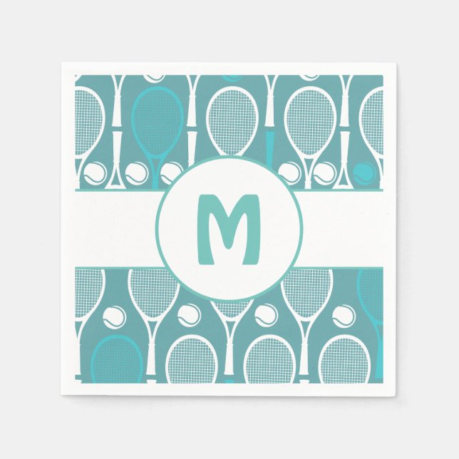 Serviette En Papier Blue & White Tennis Rackets Balls Joueur Nom migno (Devant)