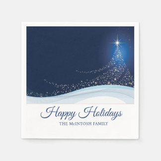 Serviette En Papier Blue white winter snow Christmas tree editable 