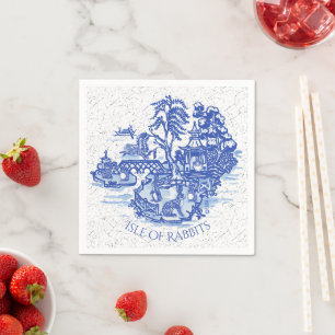 Serviette En Papier Blue Willow Rabbit Island Whimsical Crackle Look