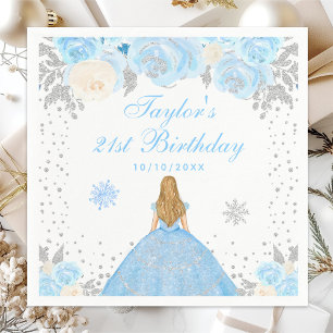 Serviette En Papier Blue Winter Blonde Hair Princess Anniversaire