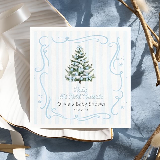 Serviette En Papier Blue Winter Christmas Tree Baby Shower (Créateur téléchargé)