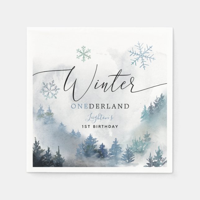 Serviette En Papier Blue Winter ONEderland Fête d'anniversaire du garç (Devant)
