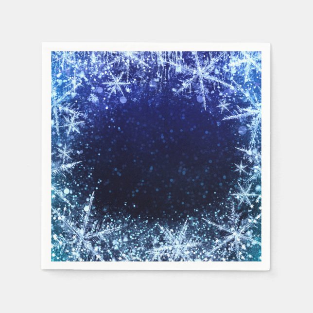 Serviette En Papier Blue Winter Wonderland Icy Snowflakes Party (Devant)
