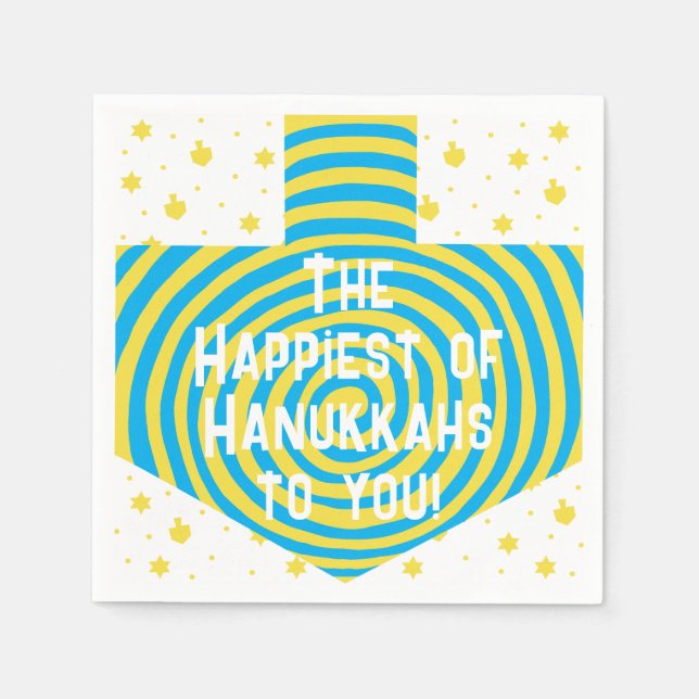 Serviette En Papier Blue Yellow Hanoukka Swirl Dreidel (Devant)
