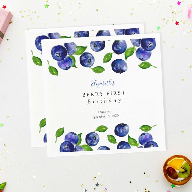 Serviette En Papier Blueberry Berry Premier Anniversaire Aquarelle mig (Créateur téléchargé)