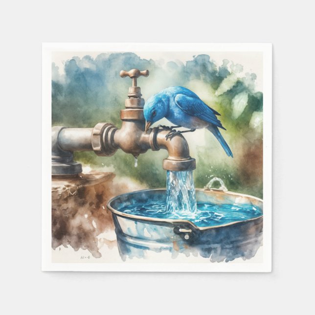 Serviette En Papier Bluebird sur un vieux Faucet (Devant)