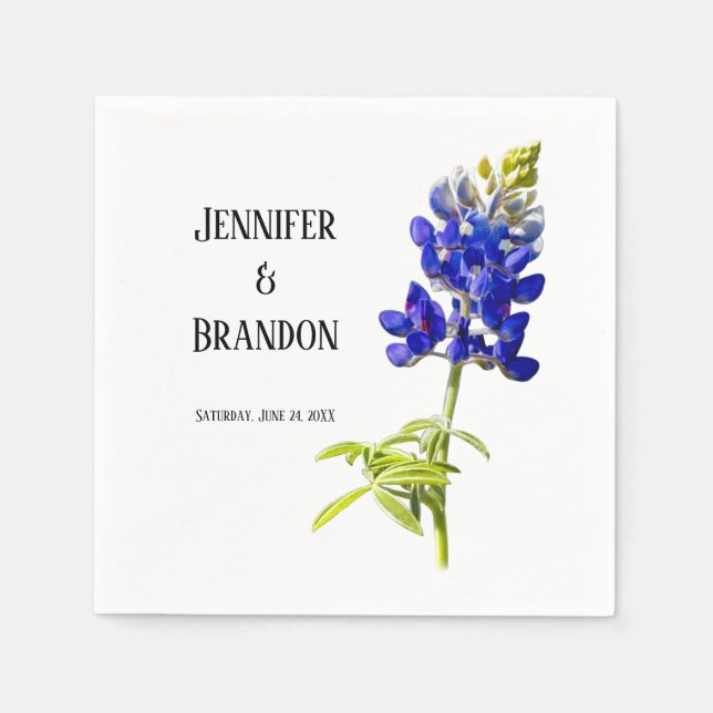 Serviette En Papier Bluebonnet Floral sur blanc, serviettes Mariages (Devant)