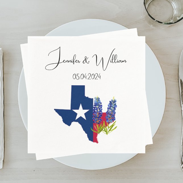Serviette En Papier Bluebonnets Texas fleurs aquarelle Mariage Floral (Créateur téléchargé)