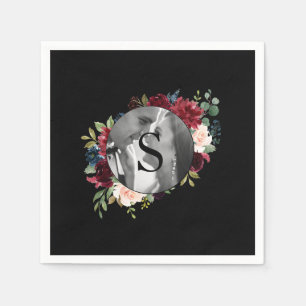 Serviette En Papier Blush Bourgogne Photo Monogramme Mariage Floral