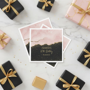 Serviette En Papier Blush Champagne Or Paillettes Aquarelle Abstraite