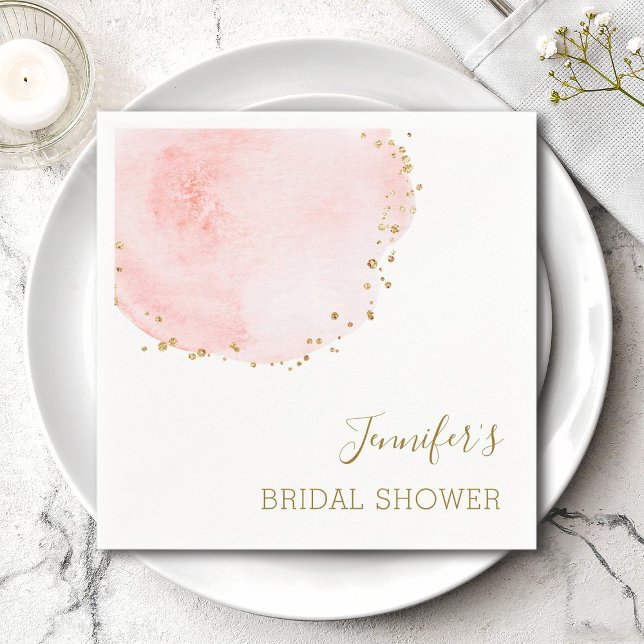 Serviette En Papier Blush Fleur Pétale Paillettes Dorées Mariage (Créateur téléchargé)