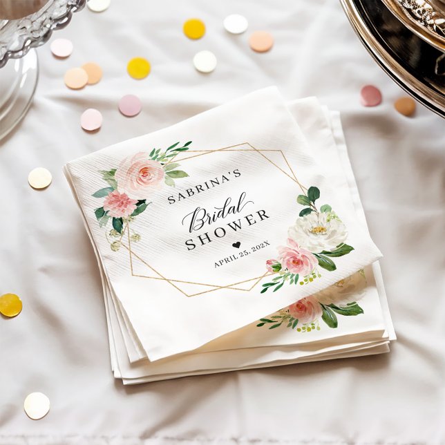 Serviette En Papier Blush Floral Géométrique pour Baby Shower (Créateur téléchargé)