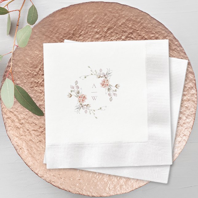 Serviette En Papier Blush Floral Monogram Wedding Napkins (Créateur téléchargé)