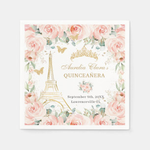 Serviette En Papier Blush Floral Paris Eiffel Champagne Quinceañera 16