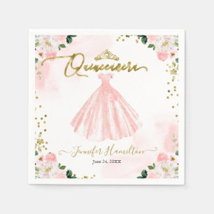 Serviette En Papier Blush Floral Rose Quinceanera
