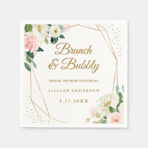Serviette En Papier Blush Gold Floral Brunch Et Bubbly
