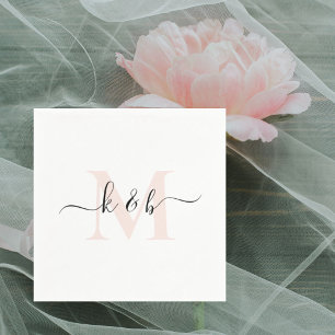 Serviette En Papier Blush Monogram Swash Script Cocktail blanc