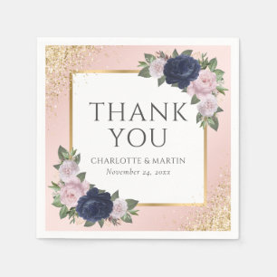 Serviette En Papier Blush Navy Blue Gold Floral Mariage