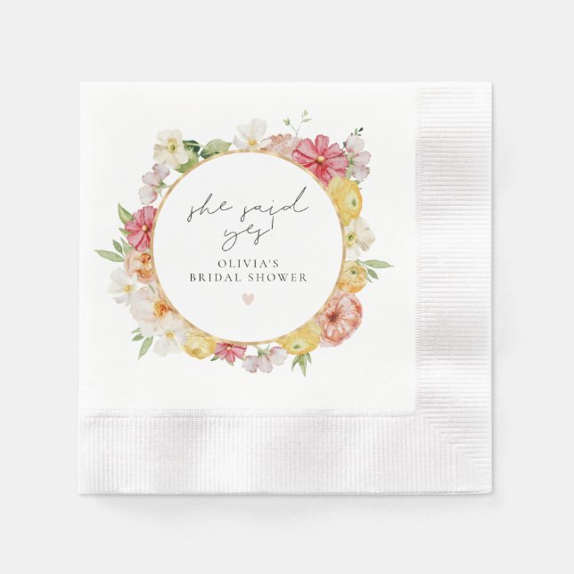 Serviette En Papier Blush & Peach Pastel Floral Spring Fête des mariée (Devant)