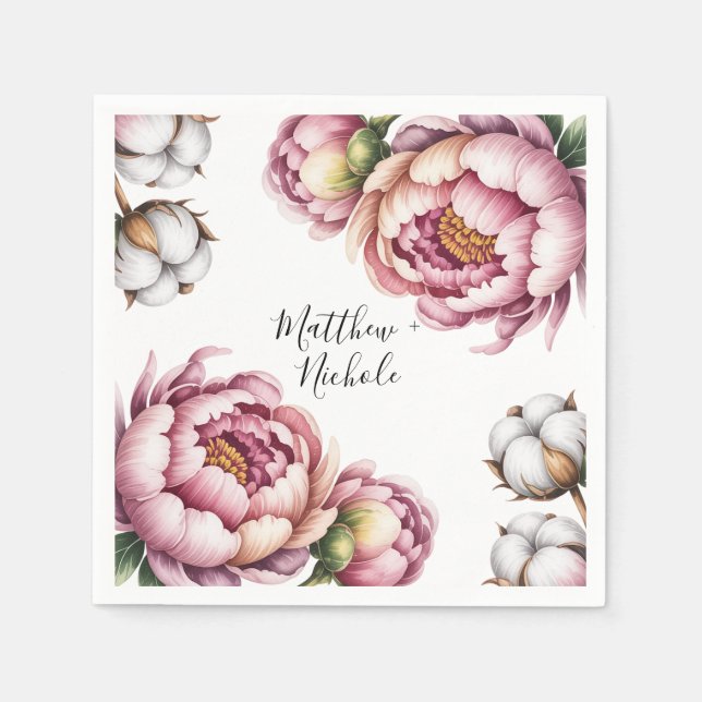 Serviette En Papier Blush Pink and White Cotton Wedding (Devant)