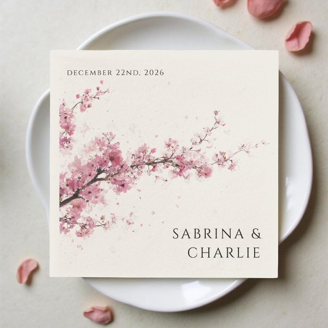 Serviette En Papier Blush Pink Cherry Blossom Elegant Floral Wedding (Créateur téléchargé)