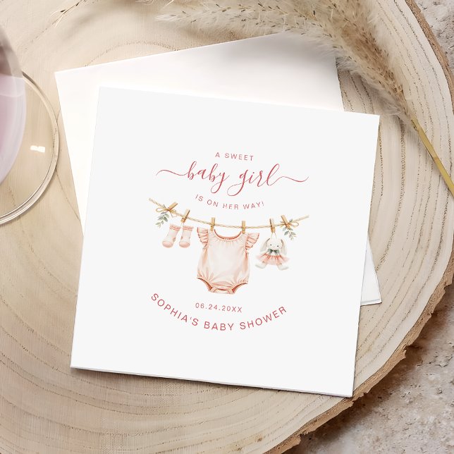 Serviette En Papier Blush Pink Clothesline Girl Baby Shower Paper (Créateur téléchargé)