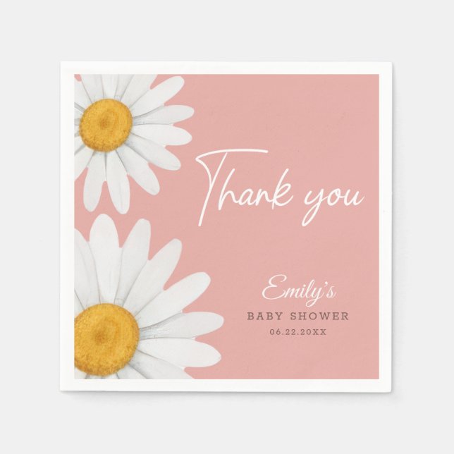 Serviette En Papier Blush Pink Daisy Floral Baby Shower Thank You (Devant)