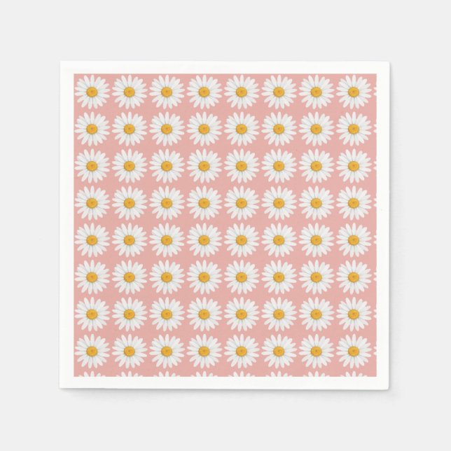 Serviette En Papier Blush Pink Daisy Floral Pattern Baby Shower Party (Devant)