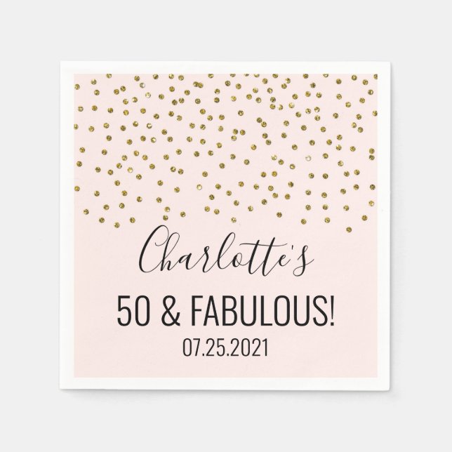 Serviette En Papier Blush Pink Gold Confetti 50 & Fabulous (Devant)