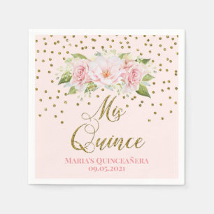 Serviette En Papier Blush Pink Gold Confetti Quinceañera Anniversaire