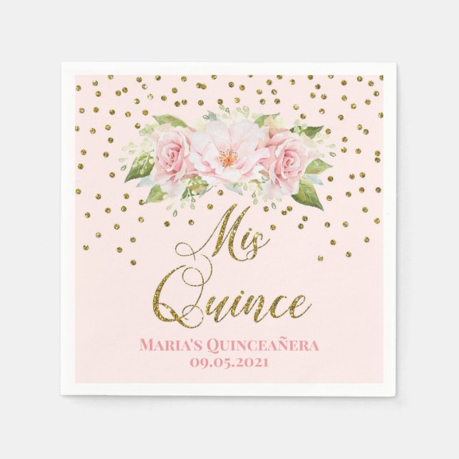 Serviette En Papier Blush Pink Gold Confetti Quinceañera Anniversaire (Devant)