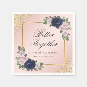 Serviette En Papier Blush Pink Gold Navy Blue Floral Mariage