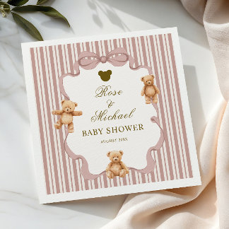 Serviette En Papier Blush Pink Stripe Bearly Wait Cute Teddy Bear