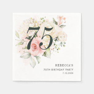 Serviette En Papier Blush rose floral Eucalyptus 75e fête d'anniversai