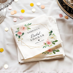 Serviette En Papier Blush Rose Floral Géométrique pour Mariage