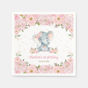 Serviette En Papier Blush rose floral mignon éléphant 1er anniversai