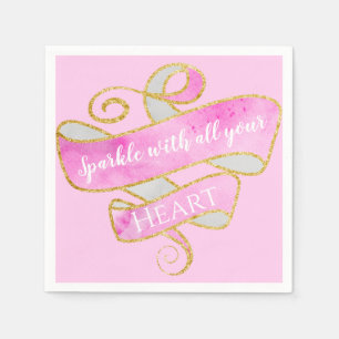 Serviette En Papier Blush Rose Pailleté Doré Paillettes Cœur Féminin