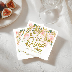 Serviette En Papier Blush rose papillon Floral Quinceanera Party